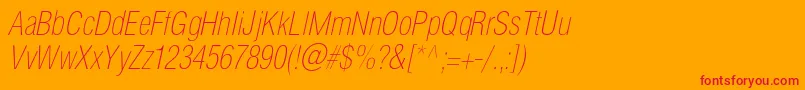 HelioscondthincItalic Font – Red Fonts on Orange Background