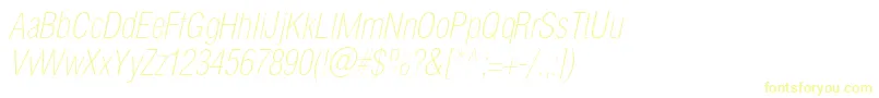 フォントHelioscondthincItalic – 白い背景に黄色の文字