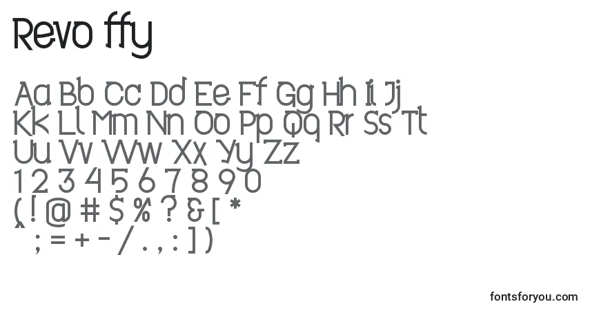 A fonte Revo ffy – alfabeto, números, caracteres especiais