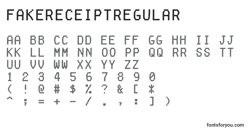 Czcionka FakereceiptRegular – alfabet, cyfry, specjalne znaki