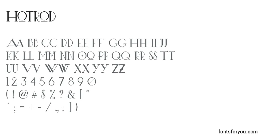 Schriftart Hotrod – Alphabet, Zahlen, spezielle Symbole