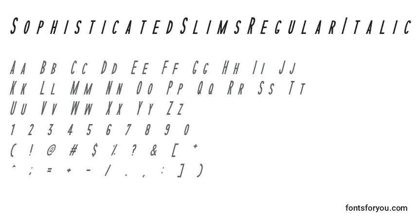 SophisticatedSlimsRegularItalic-fontti – aakkoset, numerot, erikoismerkit