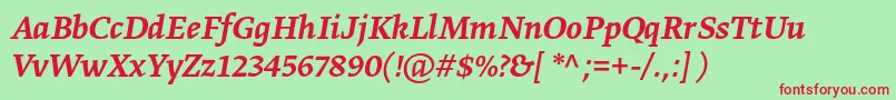GretatextproMediumitalic-Schriftart – Rote Schriften auf grünem Hintergrund