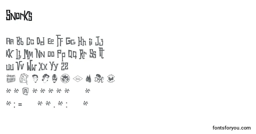 Czcionka Snorks – alfabet, cyfry, specjalne znaki