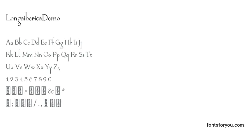 A fonte LongaibericaDemo – alfabeto, números, caracteres especiais