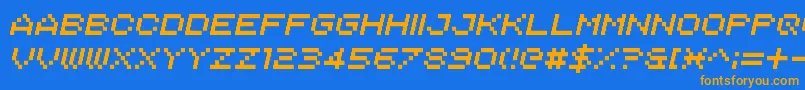 フォントItalipixel – オレンジ色の文字が青い背景にあります。