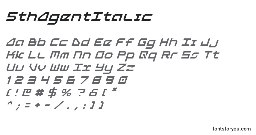 A fonte 5thAgentItalic – alfabeto, números, caracteres especiais
