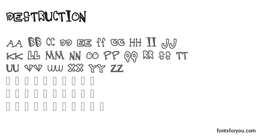 Czcionka Destruction – alfabet, cyfry, specjalne znaki