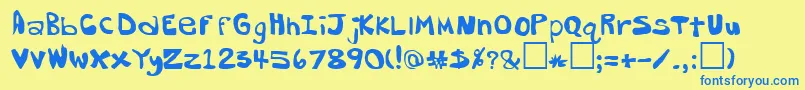 Weitere Informationen zur DorkButtRegular-Schriftart DorkButtRegular-Schriftart – Blaue Schriften auf gelbem Hintergrund