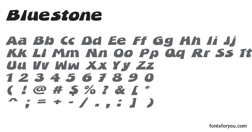 Czcionka Bluestone – alfabet, cyfry, specjalne znaki