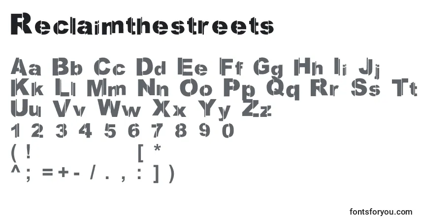 Czcionka Reclaimthestreets – alfabet, cyfry, specjalne znaki