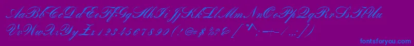 RomanticaSc-Schriftart – Blaue Schriften auf violettem Hintergrund