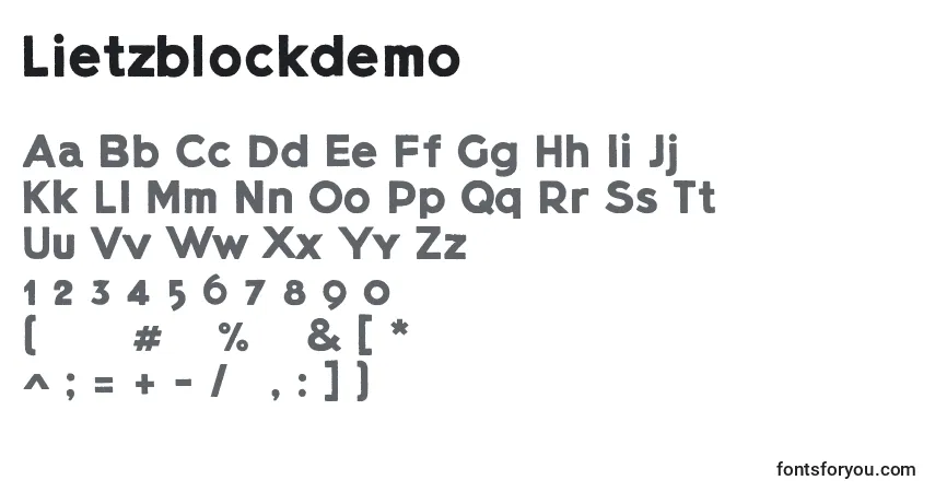 Шрифт Lietzblockdemo – алфавит, цифры, специальные символы