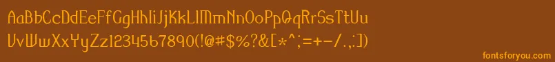 フォントAmiR – オレンジ色の文字が茶色の背景にあります。