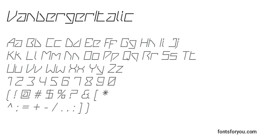Fuente VanbergerItalic - alfabeto, números, caracteres especiales
