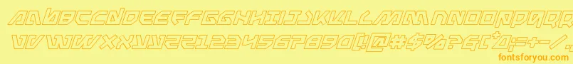 Metalstormoutital-Schriftart – Orangefarbene Schriften auf gelbem Hintergrund
