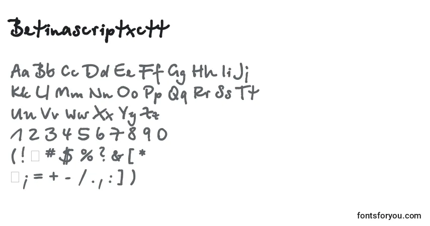 A fonte Betinascriptxctt – alfabeto, números, caracteres especiais