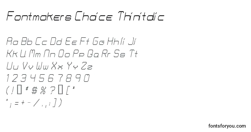 Czcionka Fontmakers Choice Thinitalic – alfabet, cyfry, specjalne znaki
