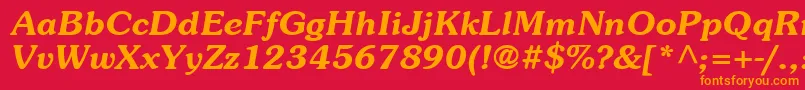 ItcSouvenirLtDemiItalic-fontti – oranssit fontit punaisella taustalla