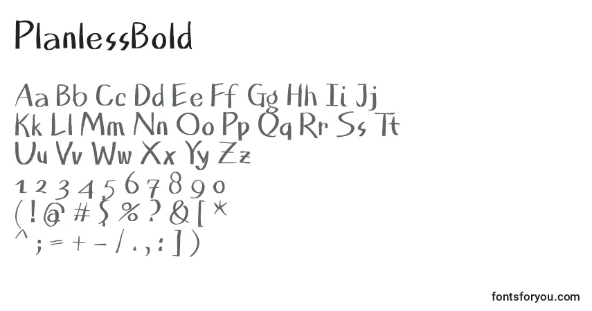 Czcionka PlanlessBold – alfabet, cyfry, specjalne znaki