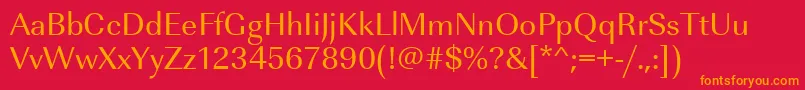 Urwimperialt-Schriftart – Orangefarbene Schriften auf rotem Hintergrund