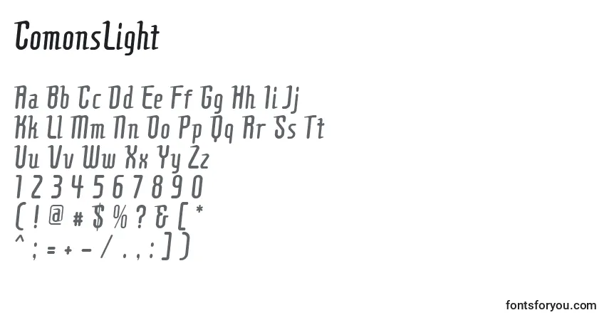 Schriftart ComonsLight – Alphabet, Zahlen, spezielle Symbole