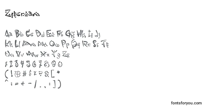 Schriftart Zitcream – Alphabet, Zahlen, spezielle Symbole