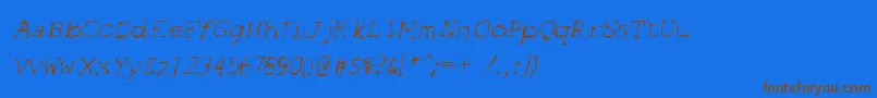 フォントSfEspionageLightOblique – 茶色の文字が青い背景にあります。