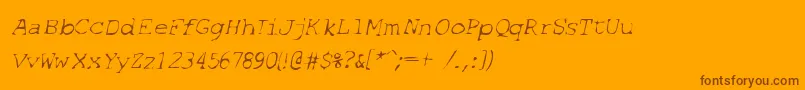 SfEspionageLightOblique-Schriftart – Braune Schriften auf orangefarbenem Hintergrund