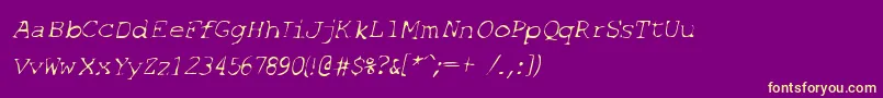 SfEspionageLightOblique-fontti – keltaiset fontit violetilla taustalla
