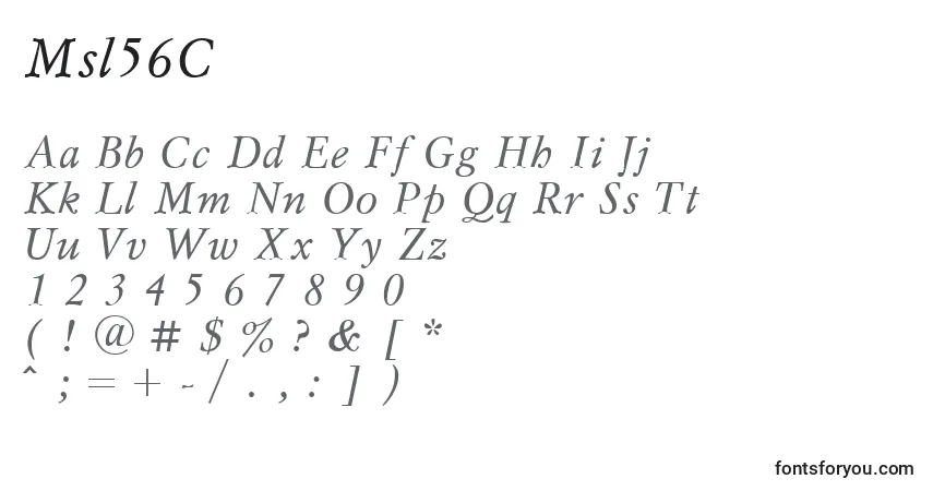 A fonte Msl56C – alfabeto, números, caracteres especiais