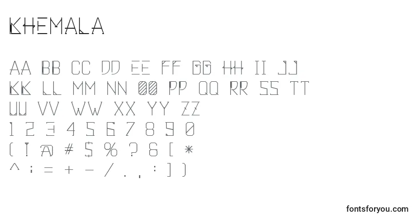Schriftart Khemala (109287) – Alphabet, Zahlen, spezielle Symbole