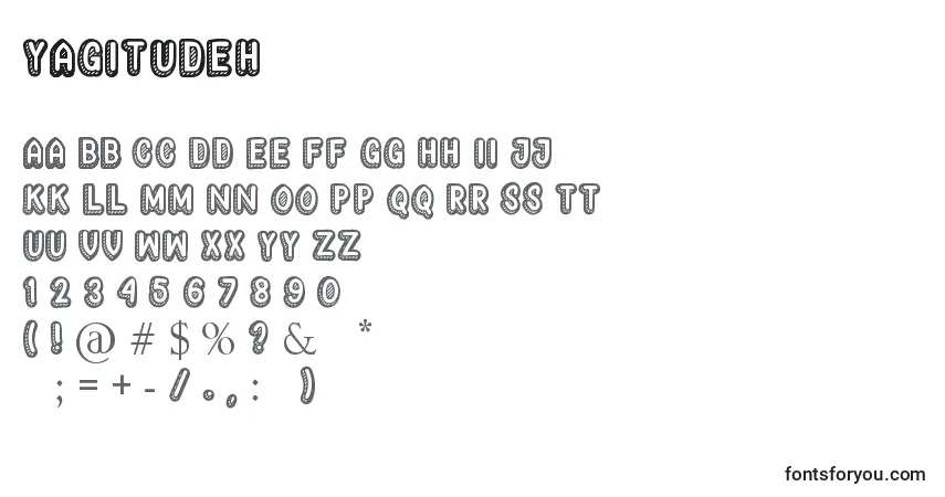 Schriftart Yagitudeh – Alphabet, Zahlen, spezielle Symbole