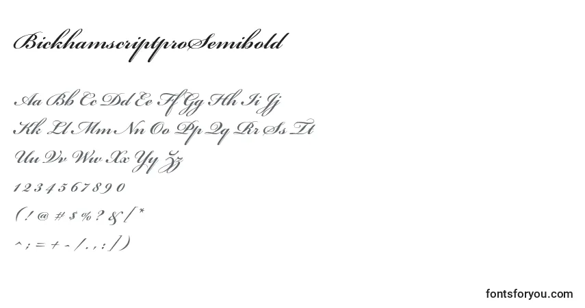 Шрифт BickhamscriptproSemibold – алфавит, цифры, специальные символы