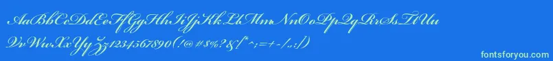 Fonte BickhamscriptproSemibold – fontes verdes em um fundo azul