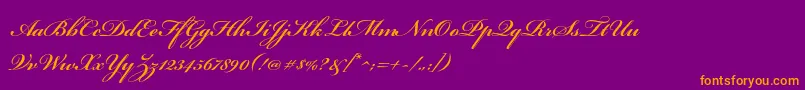 BickhamscriptproSemibold-fontti – oranssit fontit violetilla taustalla