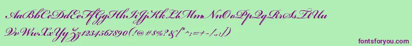 BickhamscriptproSemibold-Schriftart – Violette Schriften auf grünem Hintergrund