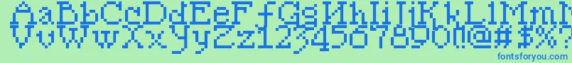 Pixelsleigh-Schriftart – Blaue Schriften auf grünem Hintergrund