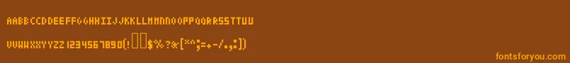 フォントPixeltext – オレンジ色の文字が茶色の背景にあります。