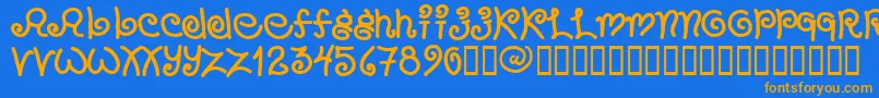 フォントChang – オレンジ色の文字が青い背景にあります。