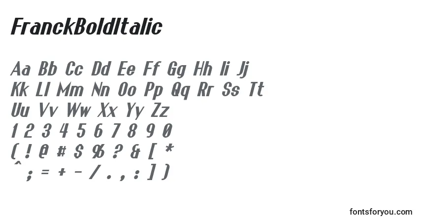 A fonte FranckBoldItalic – alfabeto, números, caracteres especiais
