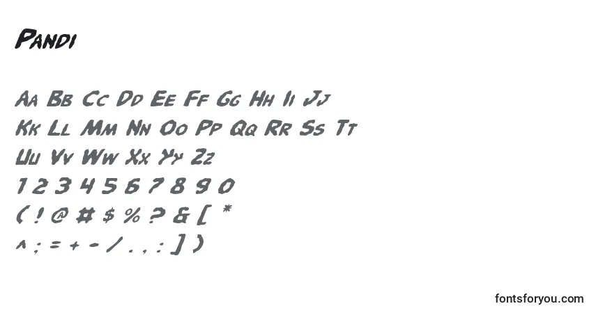 Schriftart Pandi – Alphabet, Zahlen, spezielle Symbole