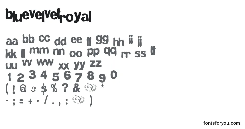 Schriftart BluevelvetRoyal – Alphabet, Zahlen, spezielle Symbole