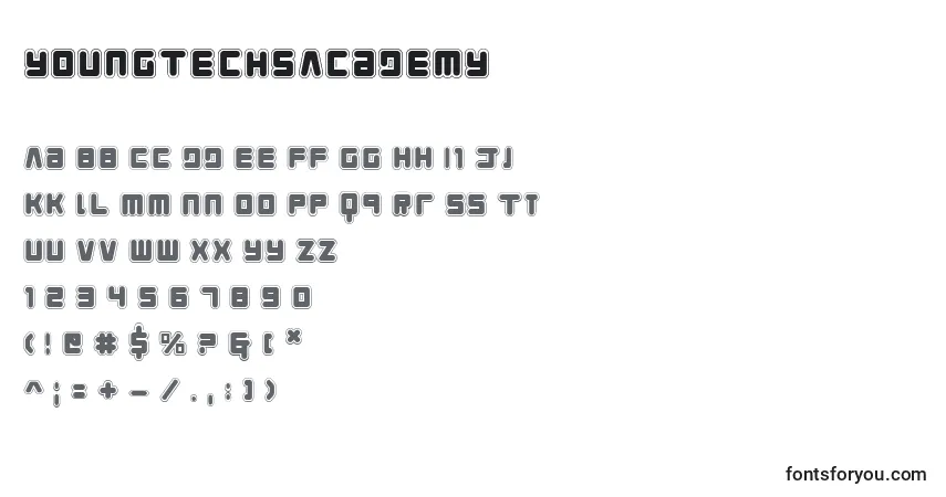 A fonte YoungTechsAcademy – alfabeto, números, caracteres especiais