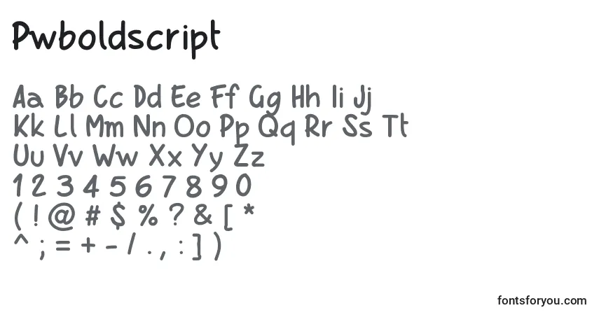 A fonte Pwboldscript – alfabeto, números, caracteres especiais