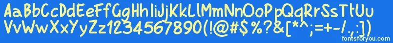 フォントPwboldscript – 黄色の文字、青い背景