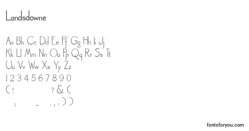 A fonte Landsdowne – alfabeto, números, caracteres especiais
