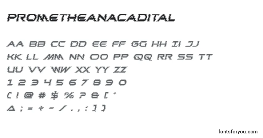 Prometheanacadital-fontti – aakkoset, numerot, erikoismerkit