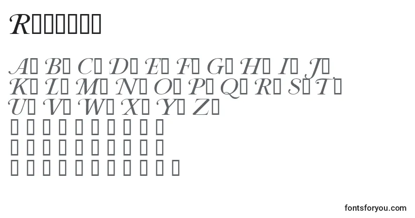 A fonte Roxanne – alfabeto, números, caracteres especiais