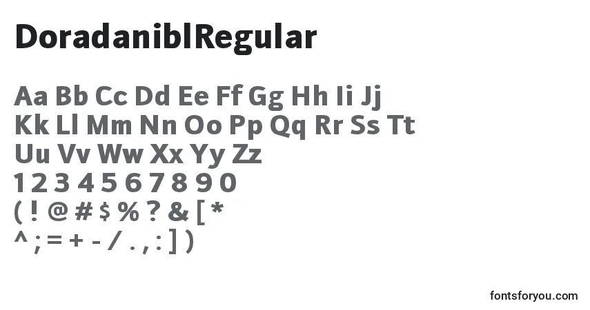 A fonte DoradaniblRegular – alfabeto, números, caracteres especiais